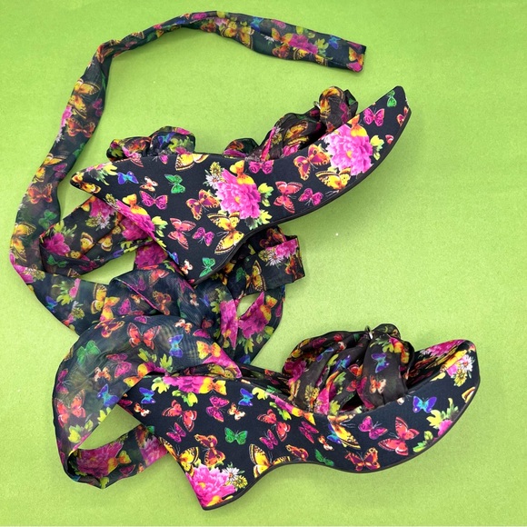 BCBGirls Shoes - NEW BCBG Girls Floral Butterfly Wedge Ankle Wrap Heels